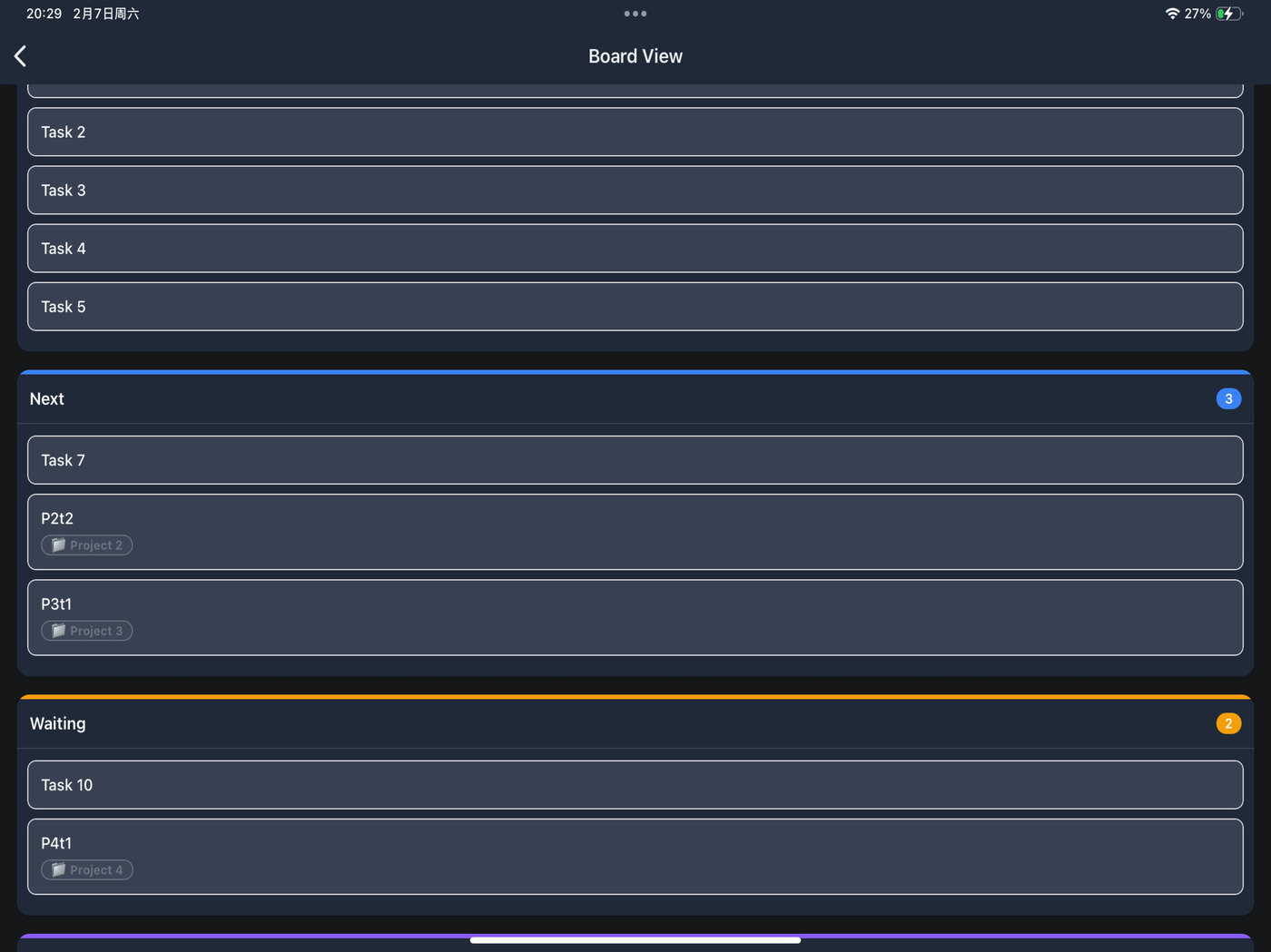 Mindwtr Board view on iPad
