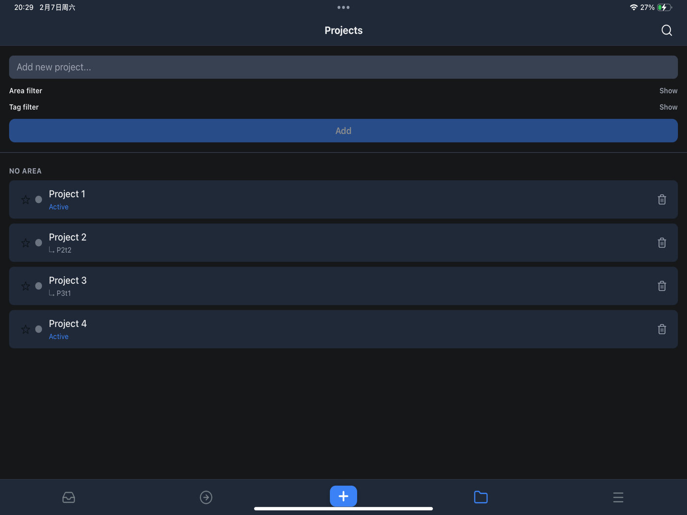 Mindwtr Projects view on iPad